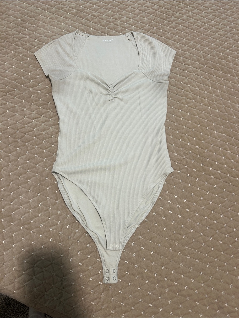 Old Navy Light Beige Ribbed Short-Sleeve Bodysuit